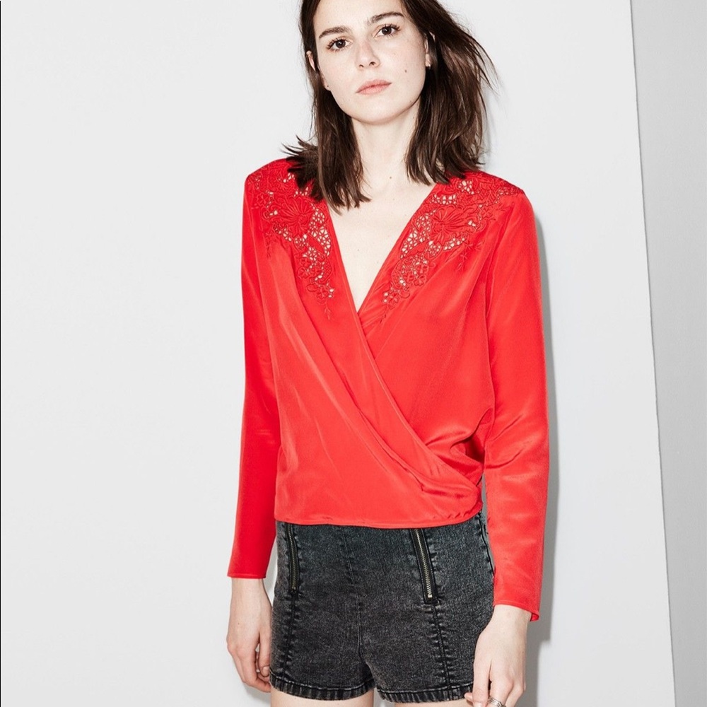 The Kooples Red Lace Detail Blouse